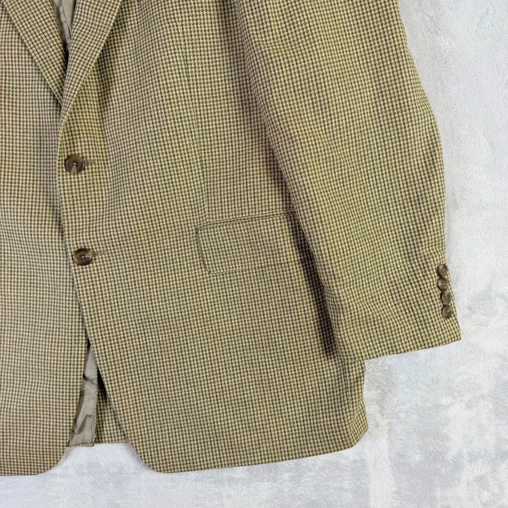 Lauren Ralph Lauren Blazer Mens 46R Tan Brown Silk Wool Houndstooth Sport Coat